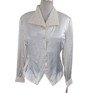 VINTAGE LESLIE FAY SPORTWEAR SATIN BLOUSE SIZE 14  NWT